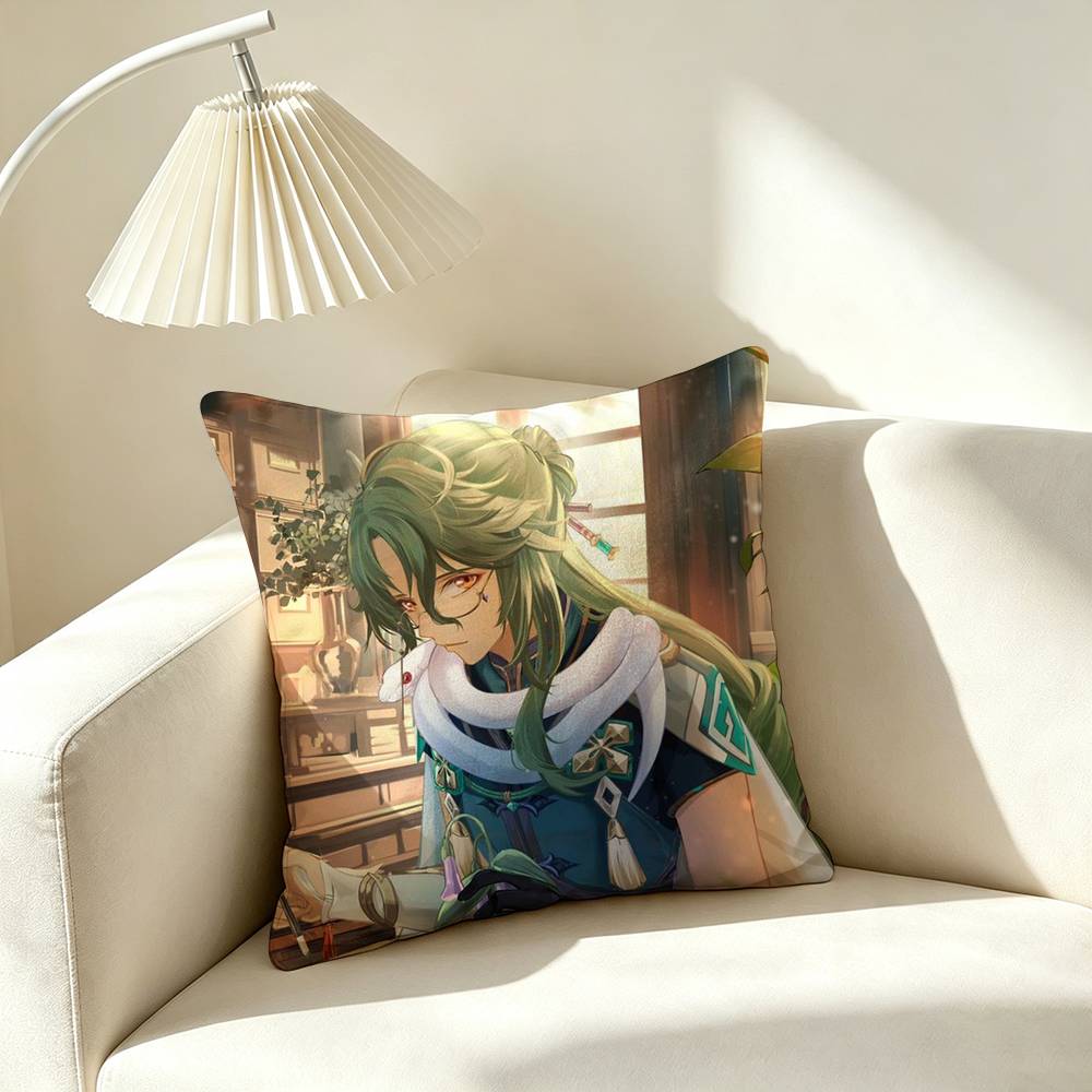 G-Genshin Impact Game B-Baizhu Square Double-Sided printed Pillow Case Bedroom Bedside Pillow Sofa Cushion Cover