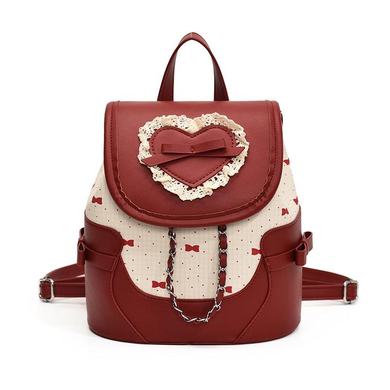 College Student Fashion Versatile Bow Backpack Bag Women's Summer New Love Commuter Bucket Bag