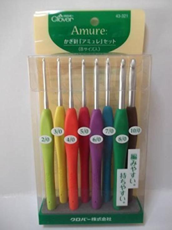 Clover Amure Crochet Hook Set and Lace Hook Set 2-piece Bundle Ergonomic Grip (Model 43-321/43-323)