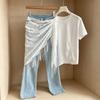 Solid Color Tassel Lace Wave Edge Triangle Shawl For Women
