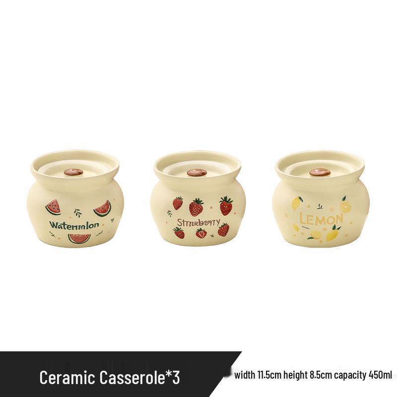 Ceramic Earthen Pot with Lid for Stews & Double Boiled Dishes - Single-Serve Steamed Egg Cup Included