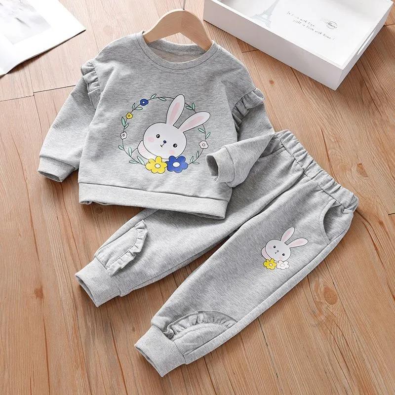 Weibliches Baby-Set Frühling und Herbst Kinder Casual Kinderbekleidung Pullover Hosen Zweiteiliges Set