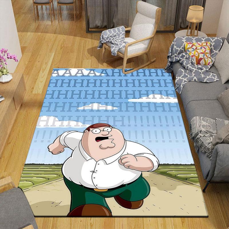 Peter Griffin Flannel Printed Carpet, Home Sofa Decoration for Living Room & Bedroom, Non‑Slip Play Flannel Floor Mat for Game Room