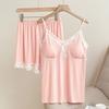2025 Summer Lace Floral Pajamas Set: V-Neck Camisole & Shorts, Padded Cups, Fashionable Girly Home Wear