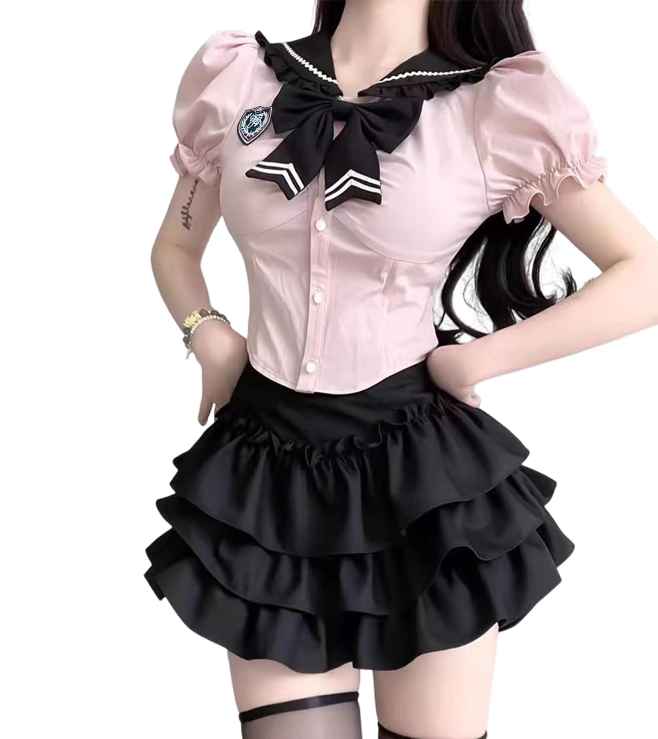 

Платье Landmine Top and Bottom School Cake Short Dream Black M [AOTYP], женское, комплект, стиль, милое, снимок, юбка, бант, рукав, готика, готика,