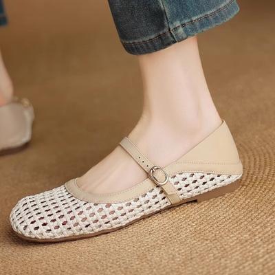 Sheepskin Version~ Flat Sole Shoes Women's New Mary Jane Shoes with Skirt Soft Sole Hollow Hole Shoes