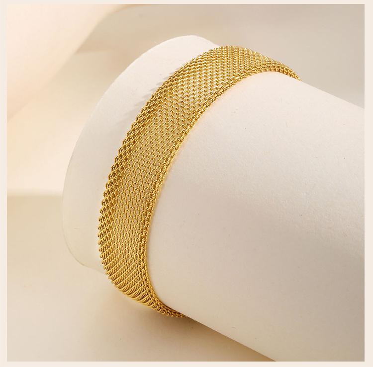 Wide Brand Stainless Steel Mesh Link Chain Bracelet For Women, Adjustable Wirst Jewelry Non Tarnish Waterproof