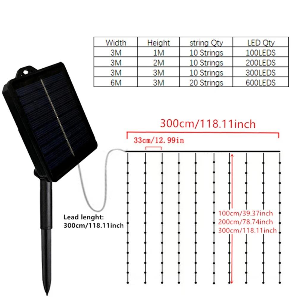 LED Outdoor Solar Curtain Light Waterproof String Lights Garden Yard Pavilion Fairy Garland String Lights Holiday Decor Light