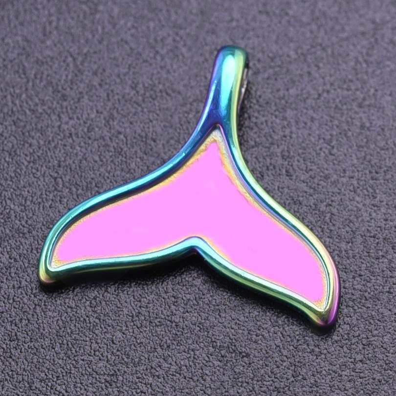 5pcs Color Chameleon Fish Tail Pendant Stainless Steel Charm Diy Jewelry Making Supplies Woman Shell Necklace Charms Accessories