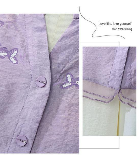 Summer 2026 Women's Artistic Embroidery V-Neck Patchwork Shirt