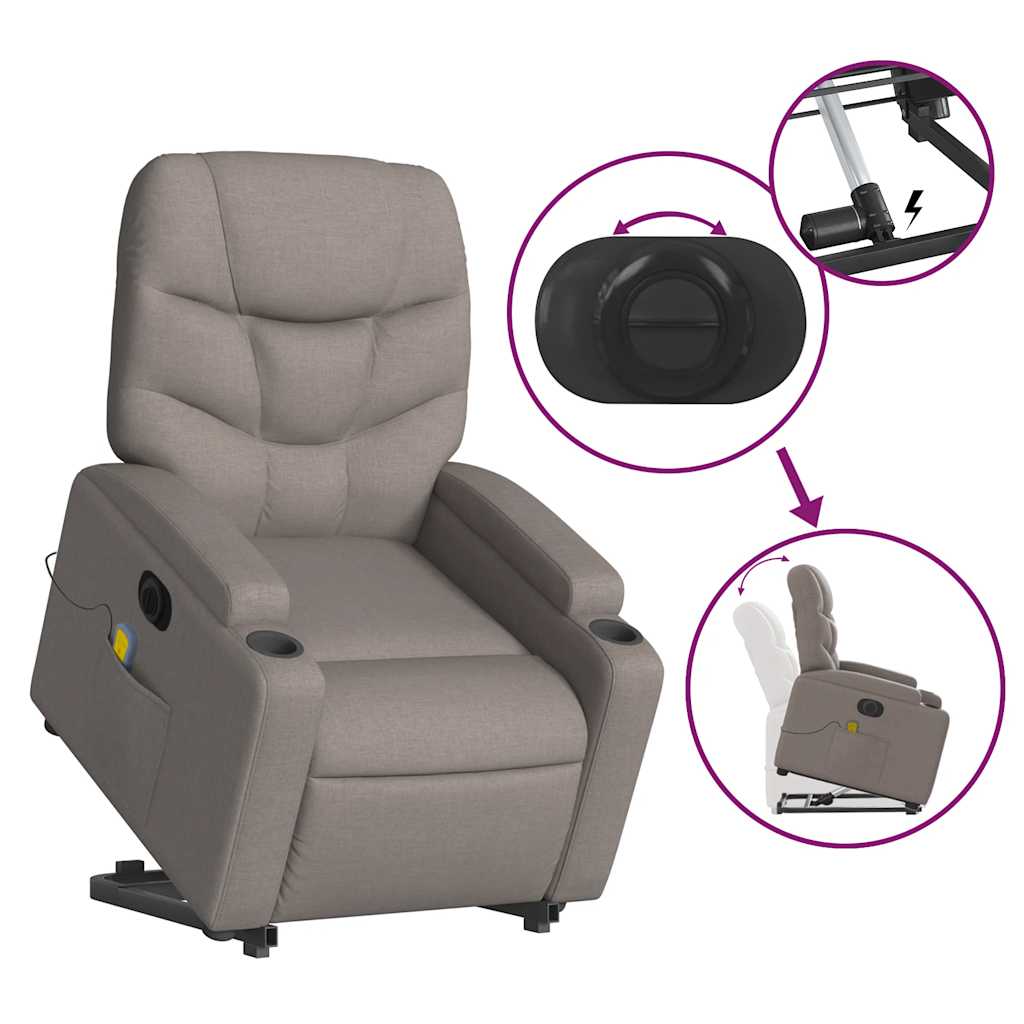 Electric Massage Recliner with Rising Function Taupe Fabric