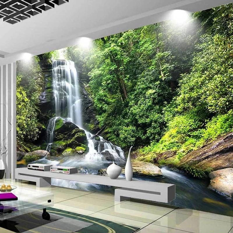 Green Forest Waterfall 3d Wall Murals Wallpaper Living Room Bedroom Natural Landscape Photo Wall Paper