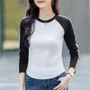 Spring and Autumn Women's Casual Clashing Retro Plug Sleeve Long Sleeve Bottom Inner T-shirt