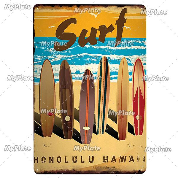 Surf Metall Zeichen Vintage Plaque Zinn Zeichen Wand Dekor Für Beach Club Mann Höhle Metall Platte Große Welle Poster