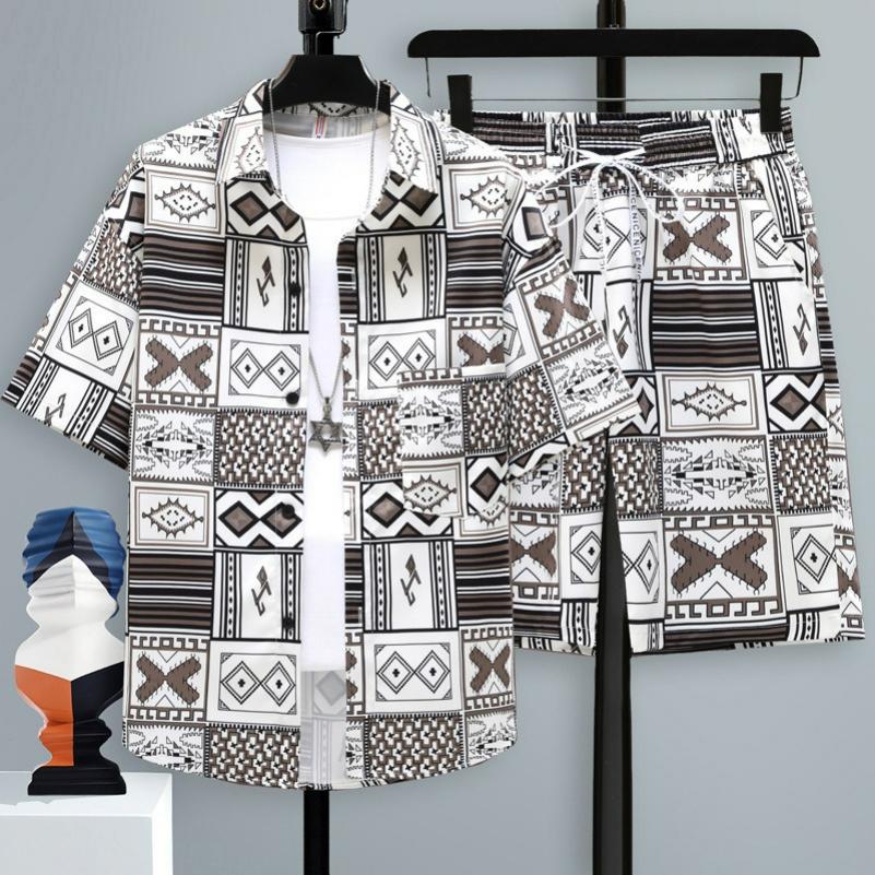 Men's Short-sleeved Suit Summer Leisure Sports Fried Street Trend Cool Shorts Two-piece Suit