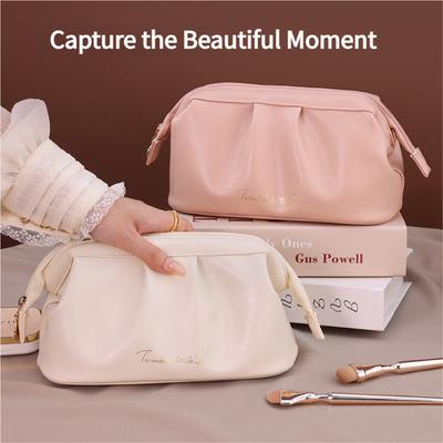 Waterproof PU Cosmetic Bag Waterproof Travel Organizer, Large Capacity Makeup Pouch Portable Toiletry Bag with Handheld Strap
