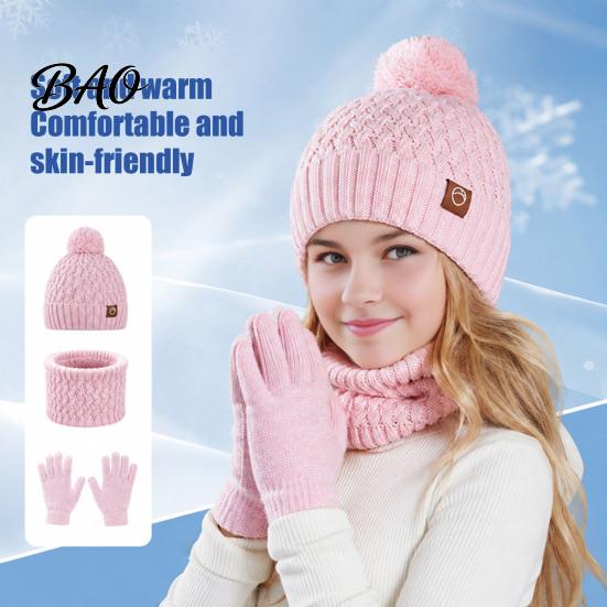 Childrens Winter Outdoor Clothing Kids Hat Scarf Gloves Set, 3-Piece Fleece Lined Beanies Neck Cozy Thickened Wear Warmer Mittens for Boys Girls, Warm