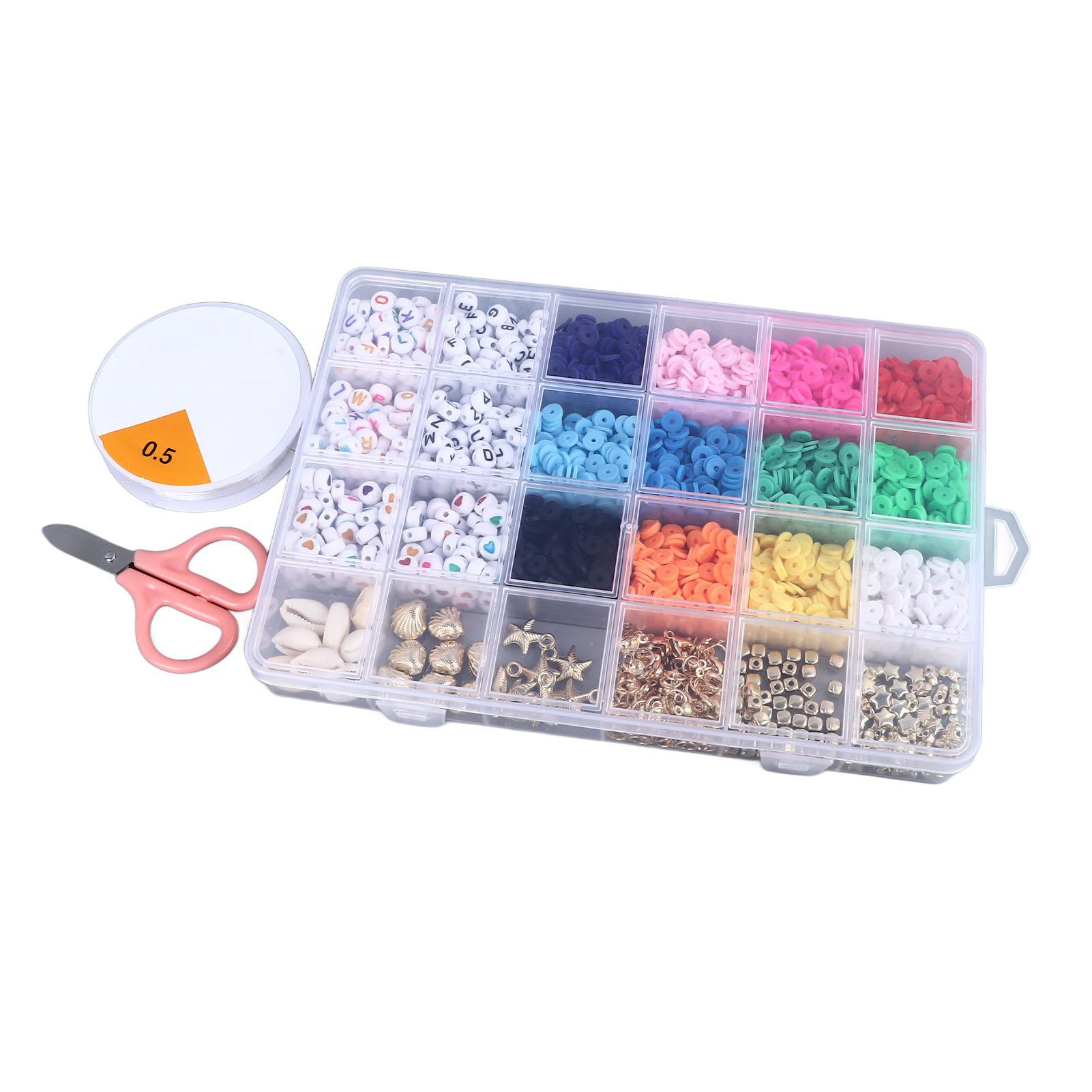 

Clay Beads Kit for Bracelet Making 12 Colors 6mm Polymer Flat Round Clay Bead DIY Jewelry Making Accessoies 24 Grids
