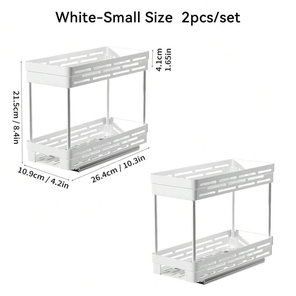 2 Tier Seasoning Bottle Sliding Storage Rack Cabinet Multipurpose Drawer Organizer Shelf Plastic Kitchenware Spice Rack