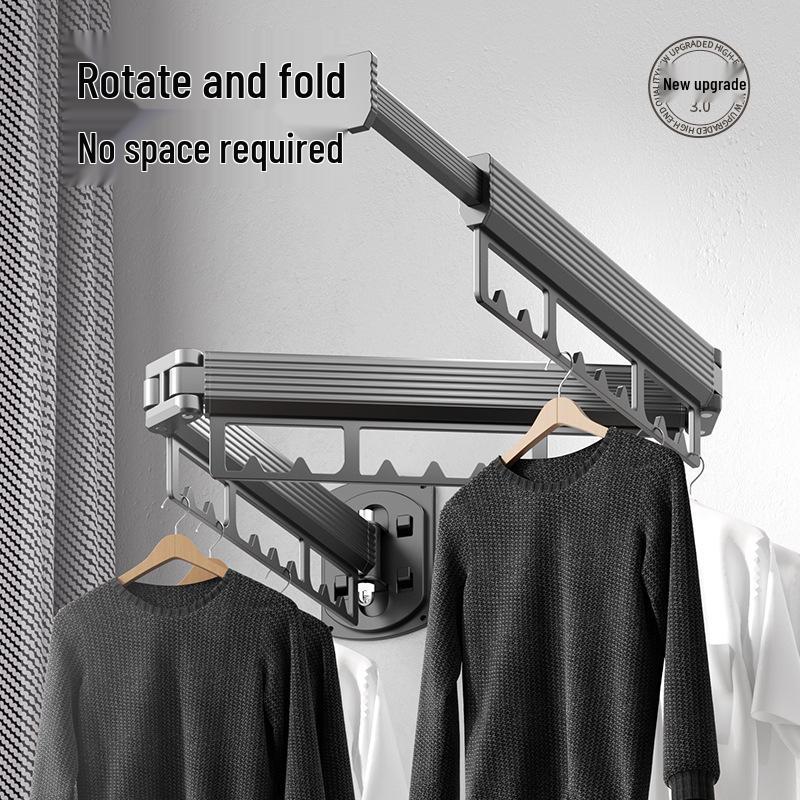 Folding Retractable Clothes Drying Rack for Indoor/Outdoor Use: No-Punch Wall Mount Design for Balcony or Bay Window.