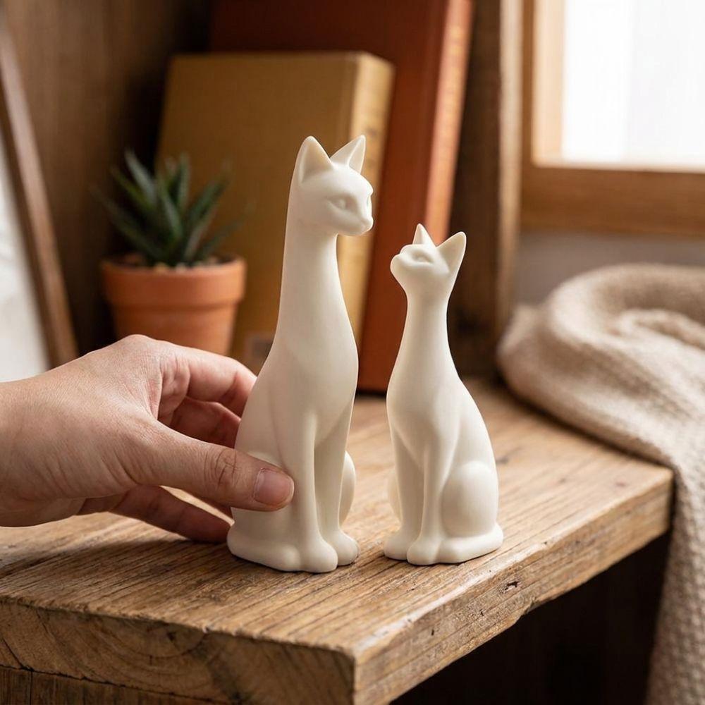 1 Pair Minimalist Minimalist Cat Statue 3D Printed Cat Table Sculpture Office