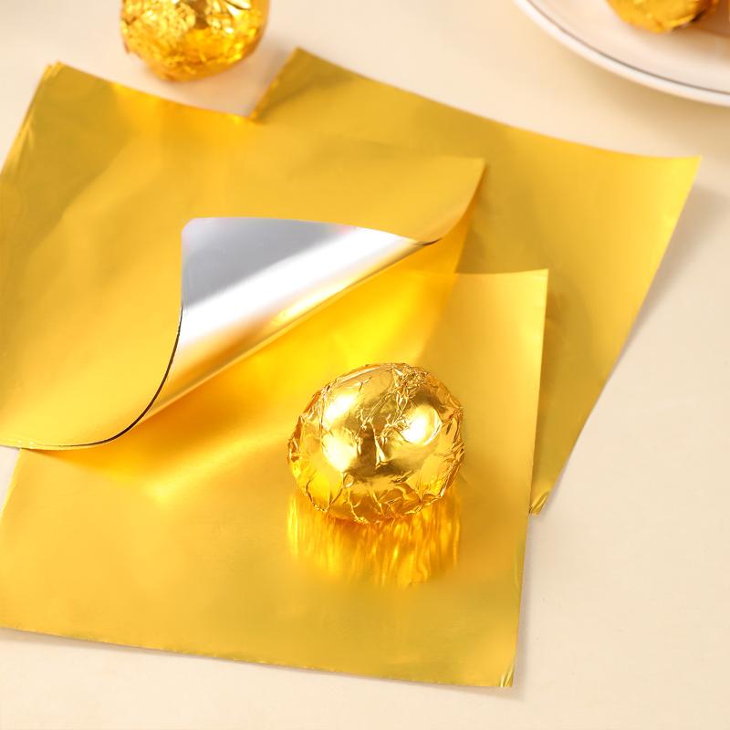 100 Sheets Gold Foil Candy Wrappers Square Gilded Aluminum Foil Paper Chocolate Wrappers Diy Decorations