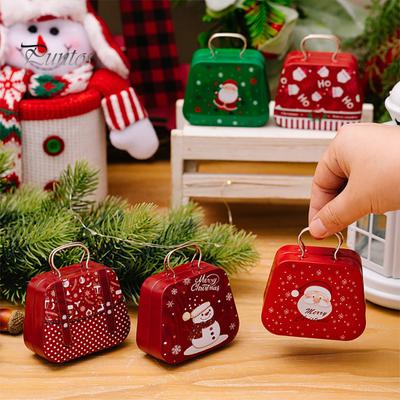 Christmas Candy Box with Handle Mini Iron Tote Snowman Santa Snack Holder Christmas Party Favors Holiday Sweet Storage Container