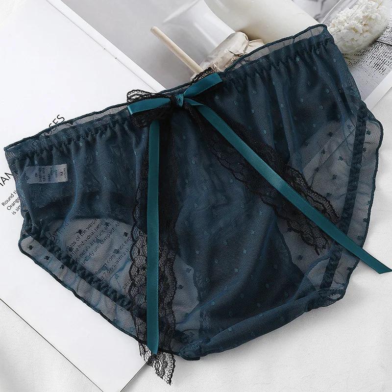 Mesh Transparent Sexy Lace Bow Thin Breathable Women's Underwear High Elasticity Japanese Style Lovely Sweety Panties