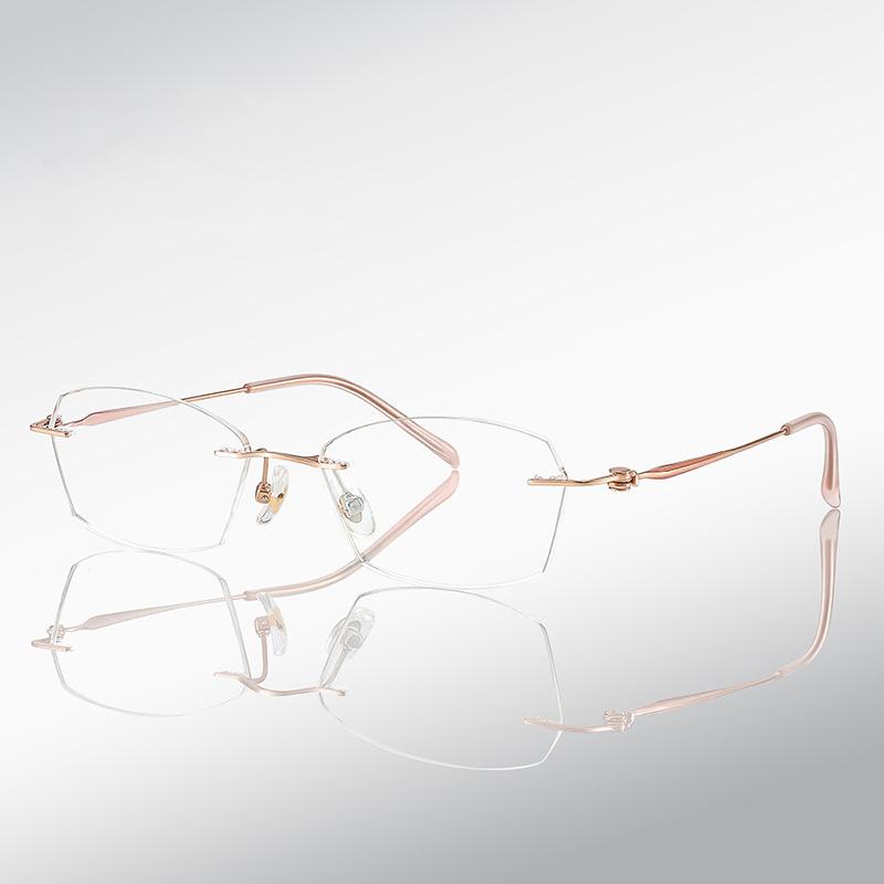 Professional Pure Titanium Ultralight Women's Rimless Business Glasses Frame Prescription Eyewear for Myopia & Executive Work