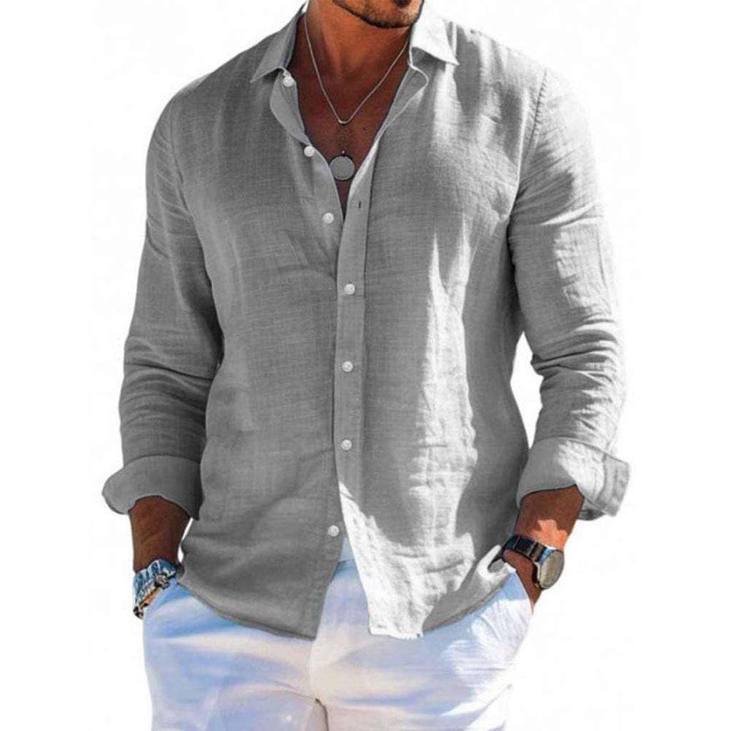 Men's Long Sleeve Linen Shirt Turn-Down Collar Shirt Business Casual Shirt Business Shirt Regular Fit  Shirt