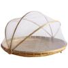 Large Round Bamboo Fruit Basket with Mesh Cover 40x24cm Woven Veggie Storage & Drying Tray