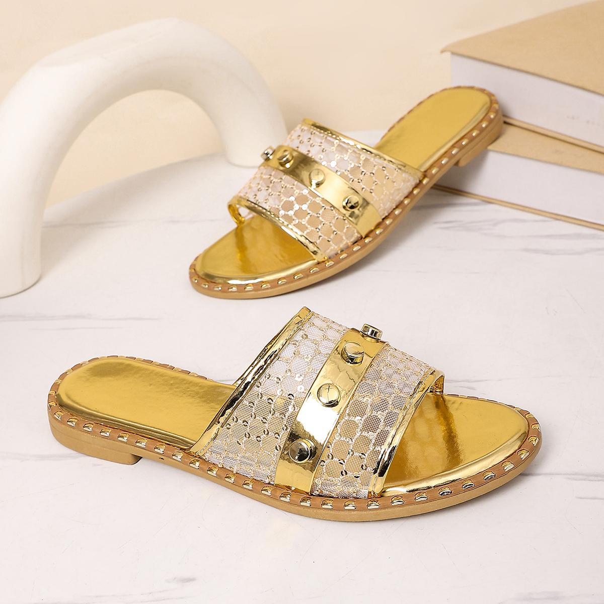 

Золотые женские летние модные сандалии большого размера 2026, дышащие и удобные, с сеткой 36