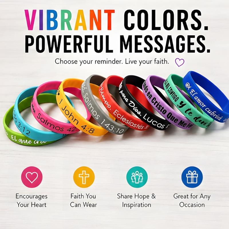 Wristband Bracelet Set 20 Pack, Assorted Color Phrase Bands for Team Activities, Soft Stackable Wear for School Functions and Daily Use