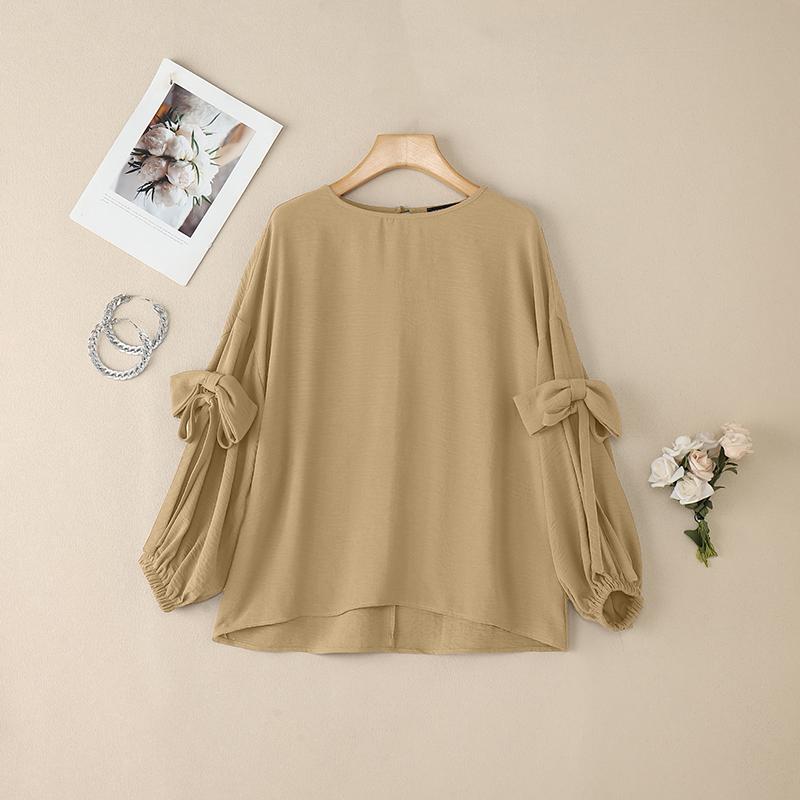 ZANZEA Women Round Neck Solid Color 3/4 Sleeve Casual Blouse
