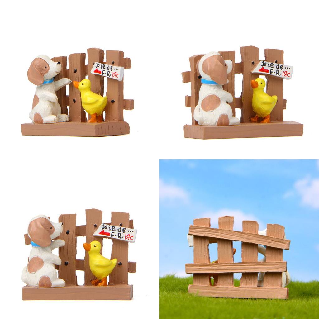 Cute Cartoon Fence Duck Dog Mini Model Ornament For Garden Miniature Decor And Photography Props