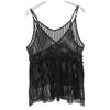Ray Beams Striped Pattern Short Sleeve Mesh Gathered Camisole Black Women Used