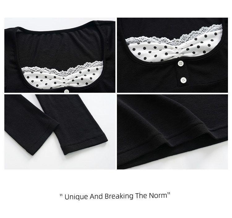 260g Cotton Modal Polka Dot Lace Patchwork Two-Piece Style Slimming Top