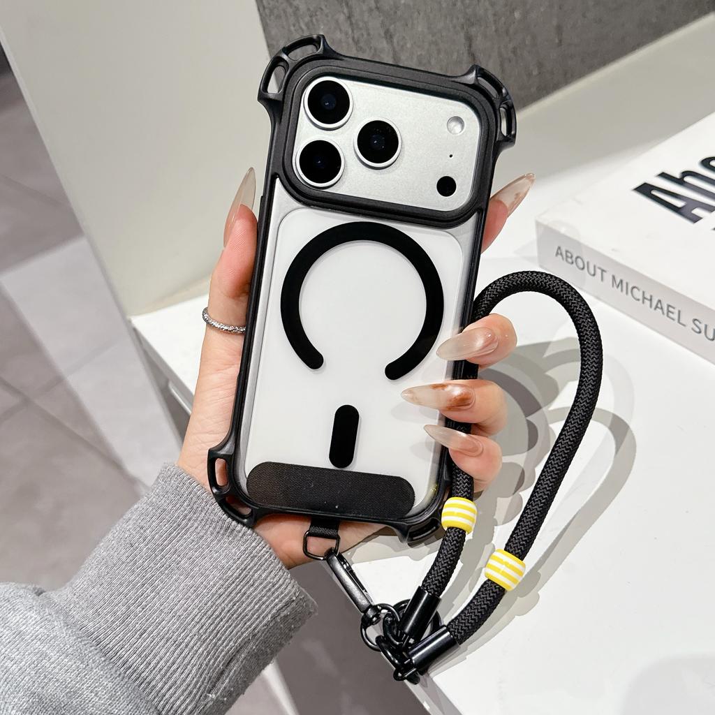 Vier-Ecken Anti-Drop Handy-Lanyard-Hülle Geeignet für iPhone 17 Pro Max Magnetisch 16 Plus Handgelenk Kurzes Lanyard 15 14 13 Pro Air