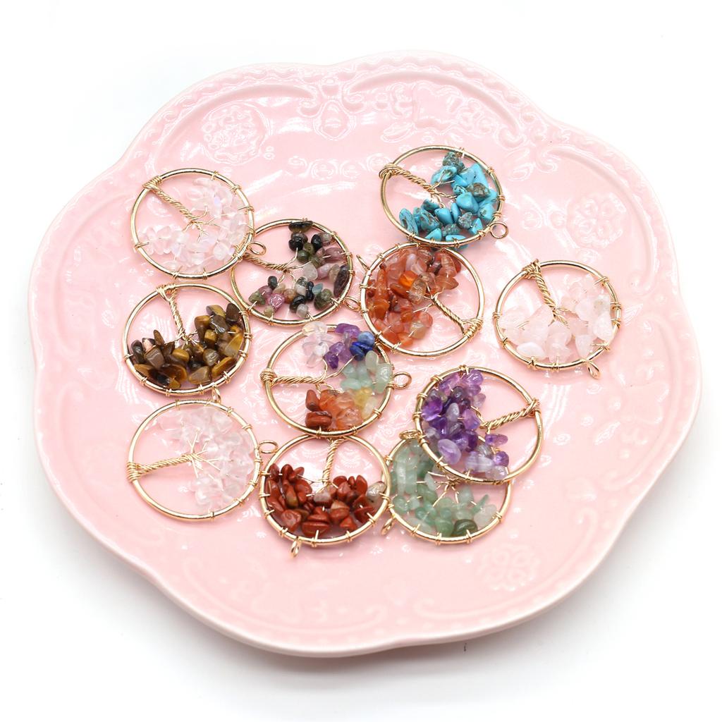 2Pcs Small Pendant Natural Stone Tree-Life Winding Pendant For Jewelry Making DIY Necklace Bracelet Accessory