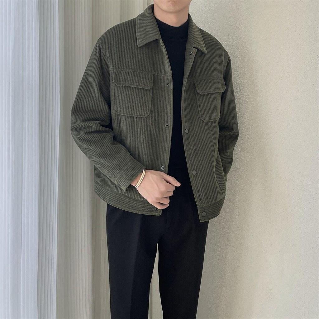 2025 Men's Versatile Fleece-Lined Top Coat - Casual Loose Fit, Turn-Down Collar, Autumn/Winter Workwear