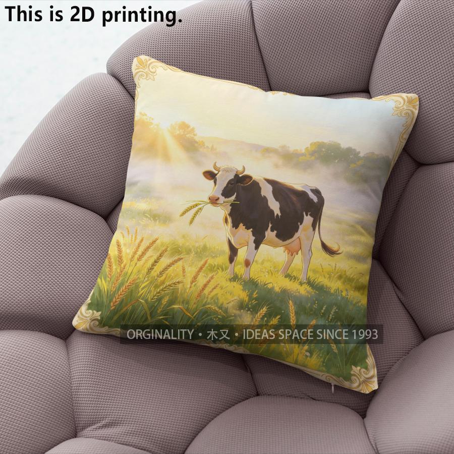 Farm Cow Wheat Field Throw Pillow Covers Pattern Cushion Cover Suitable For Sofa Bedroom Car Pillow Cover
