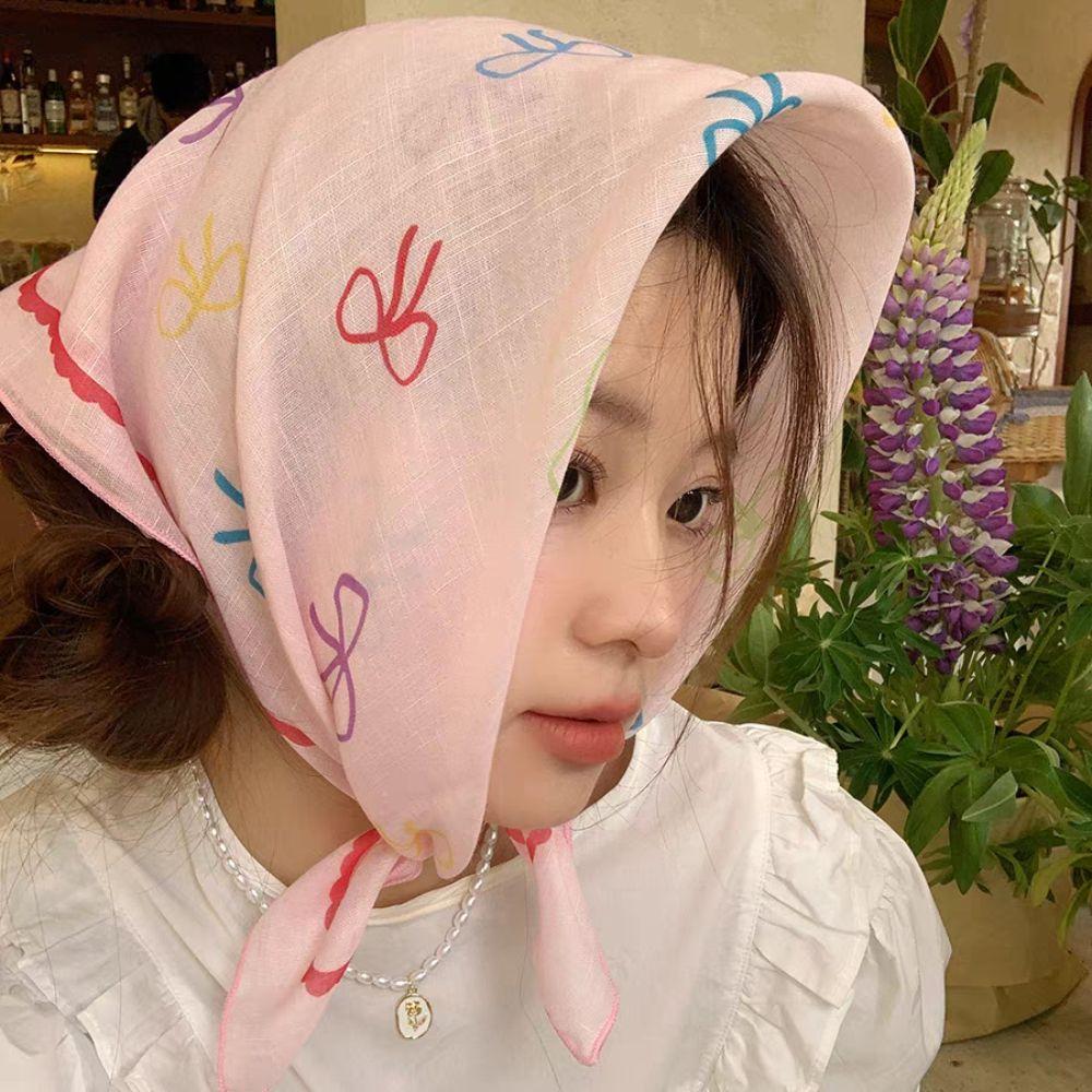 

Thin Sweet Bowknot Turban Elegant Triangular Hair Band Elegant Headscarf Girls рожевий