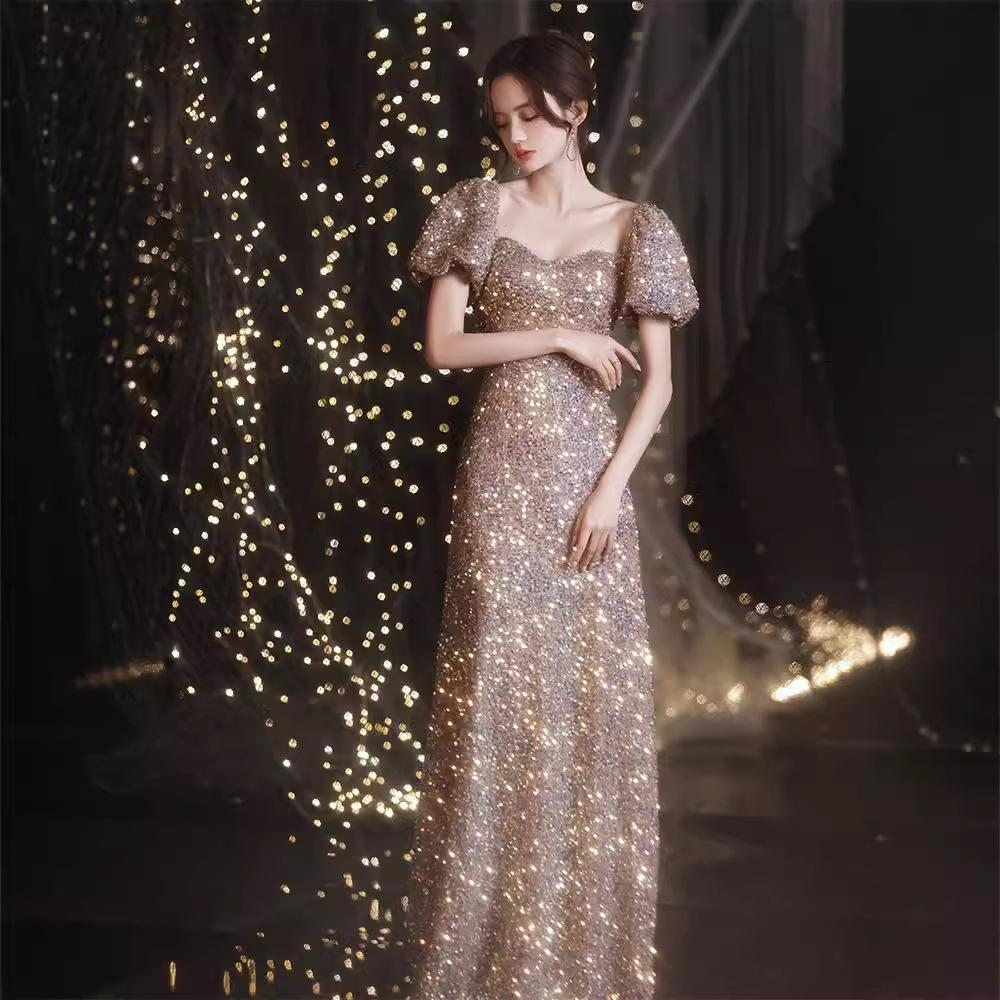 Evening Dress Sequined Style Light Luxury Niche Dress Skirt Female Banquet Temperament Celebrity Sense Host Performance Clothes