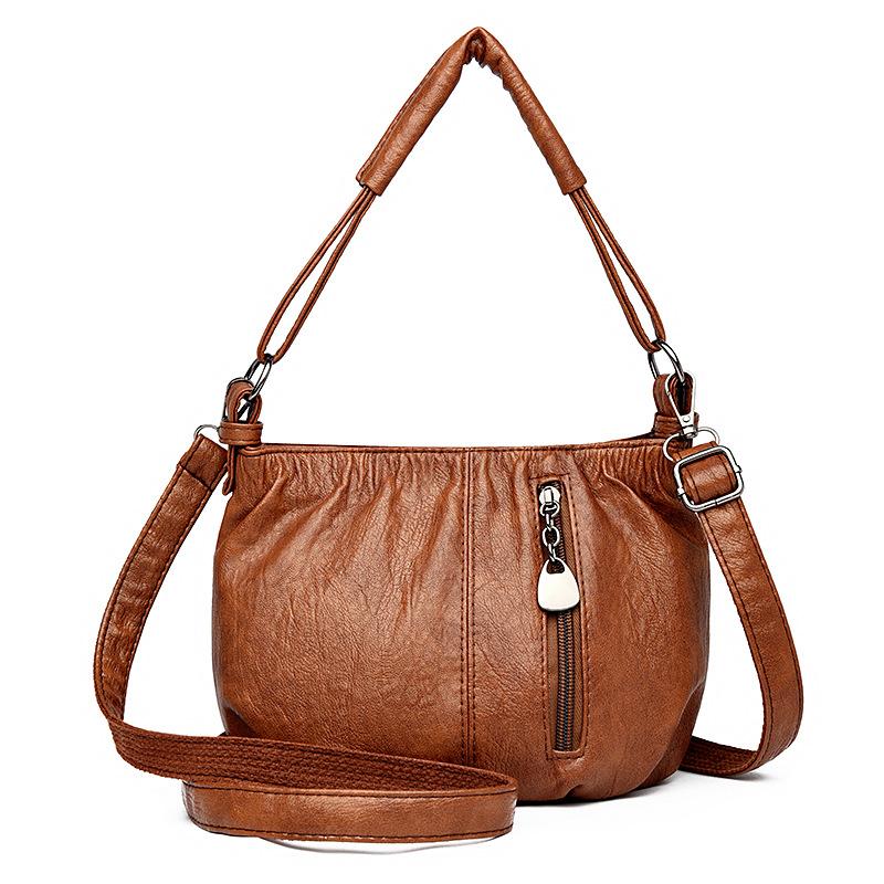 Damska torebka skórzana, miękka, duża pojemność, torba typu crossbody na ramię