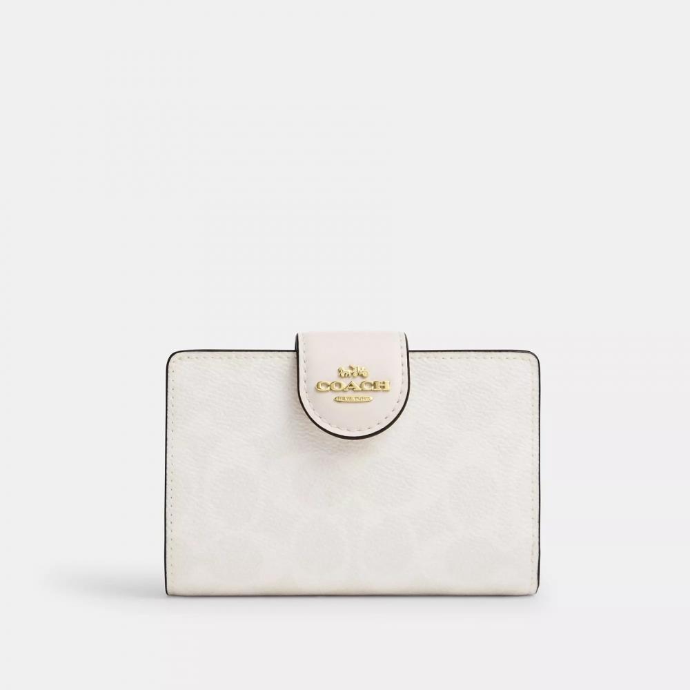 Coach Medium Corner Zip Wallet In Signature Canvas Gold White Chalk