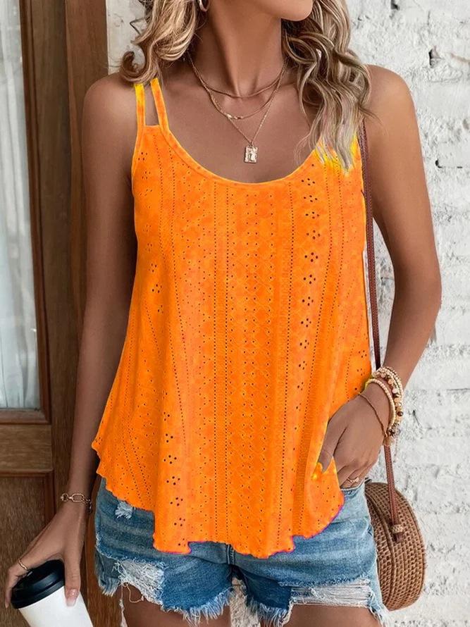 Dames Ronde Hals Mouwloze Tanktop Losse Pasvorm Broderie Jacquard Spaghettibandje Camisole Zomer Laagjes Basic Top