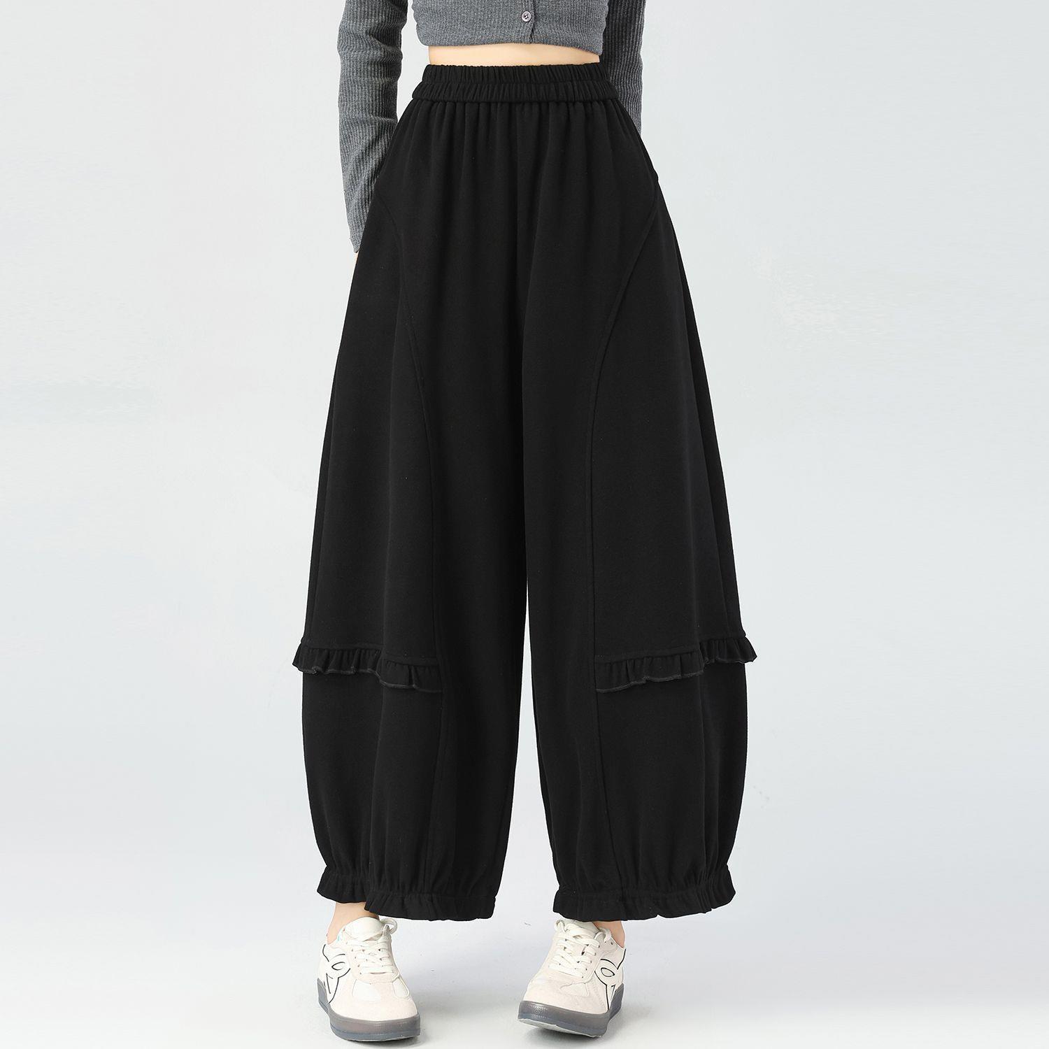 

Plus Size Gray Patchwork Lantern Cropped Pants for Women - Versatile & Casual for Autumn/Spring 3XL (160-180 jin)