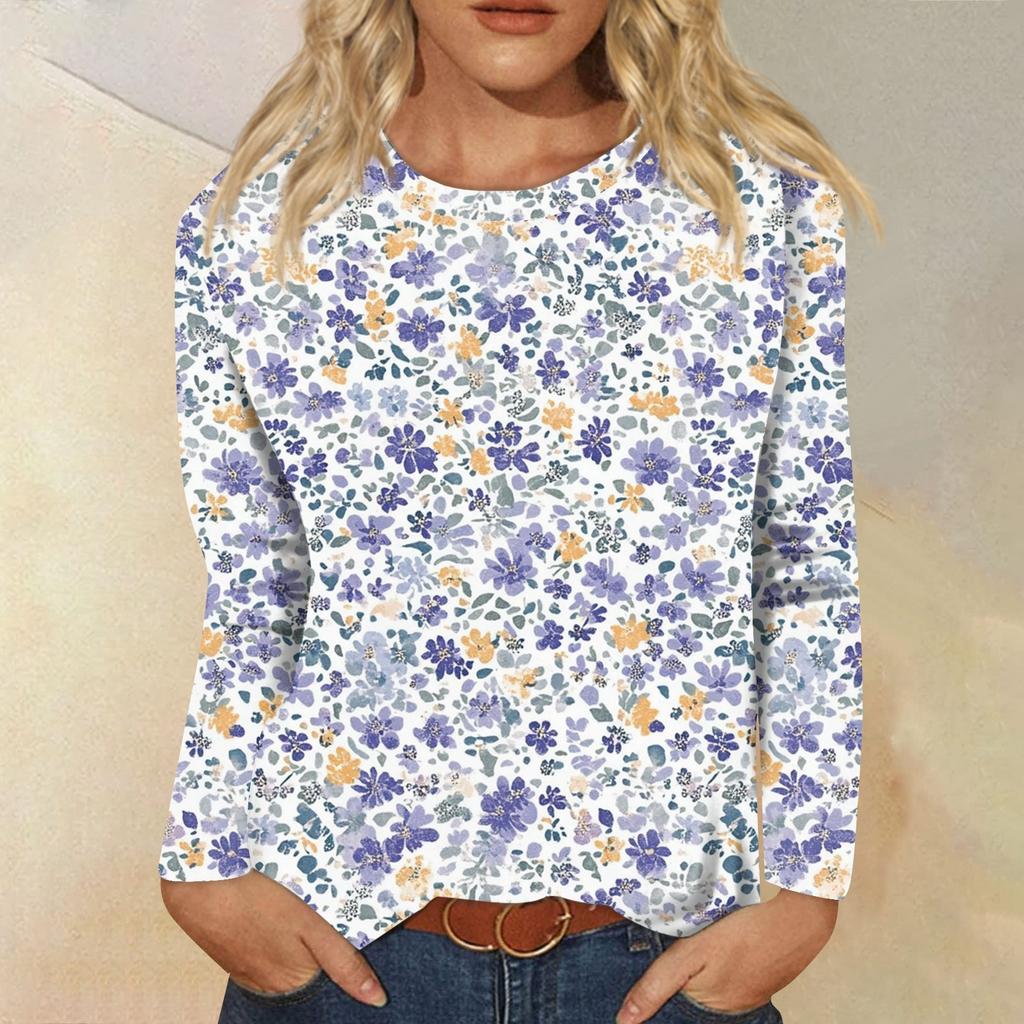 Women's Fashion Casual Long Sleeve  Print Round Neck Top