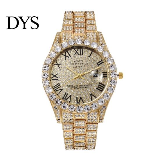 Roman Numeral Watch Ladies Quartz Round Dial Alloy Rhinestone Decor Umber Calendar High Accuracy Men No Delay Time-checking Wristwatch Business