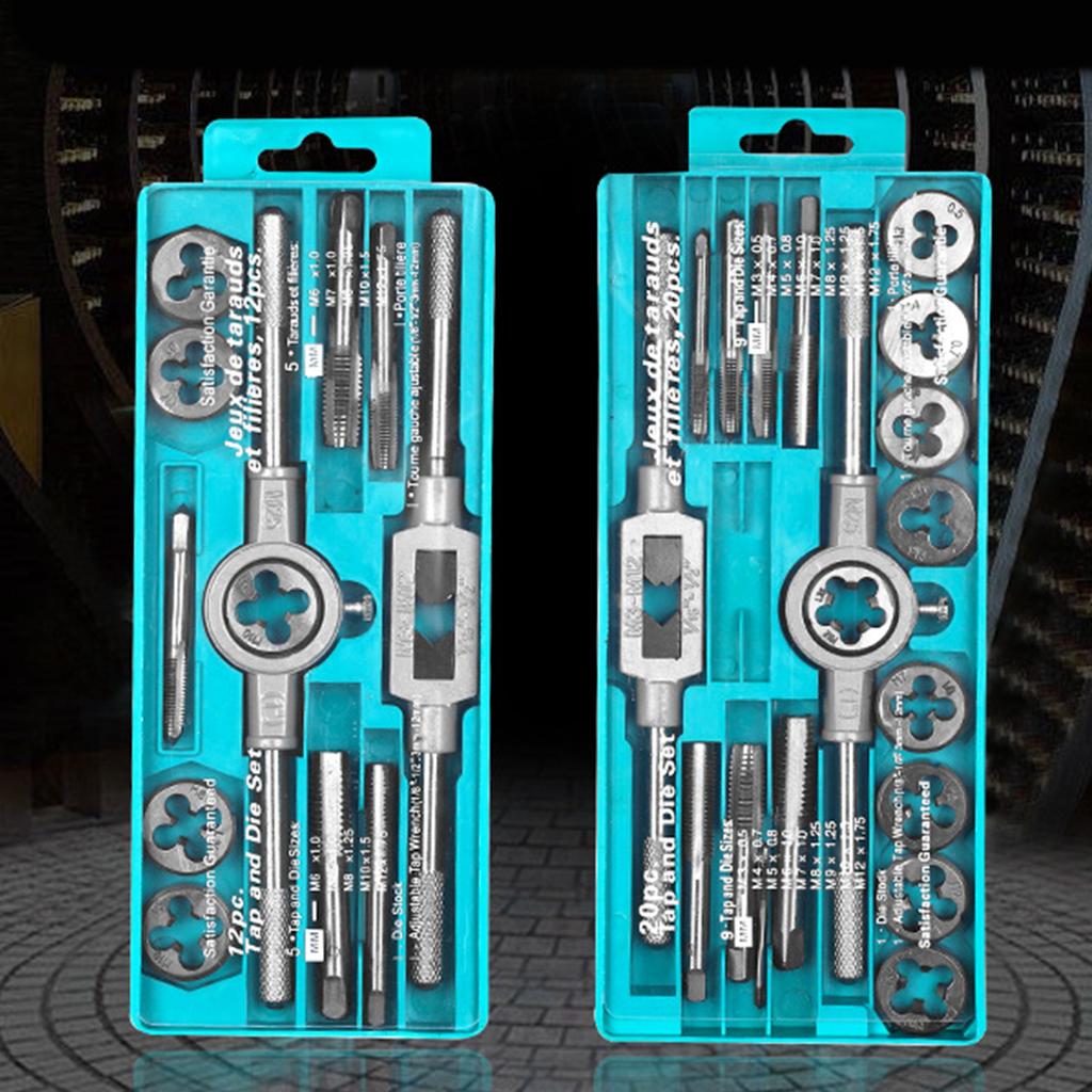 12/20PCS Tap and Die Set Metric Wrench Cut M3-M12 Hand Threading Tool Tungsten Carbide Tap Die Screw Thread Tool Bit Set